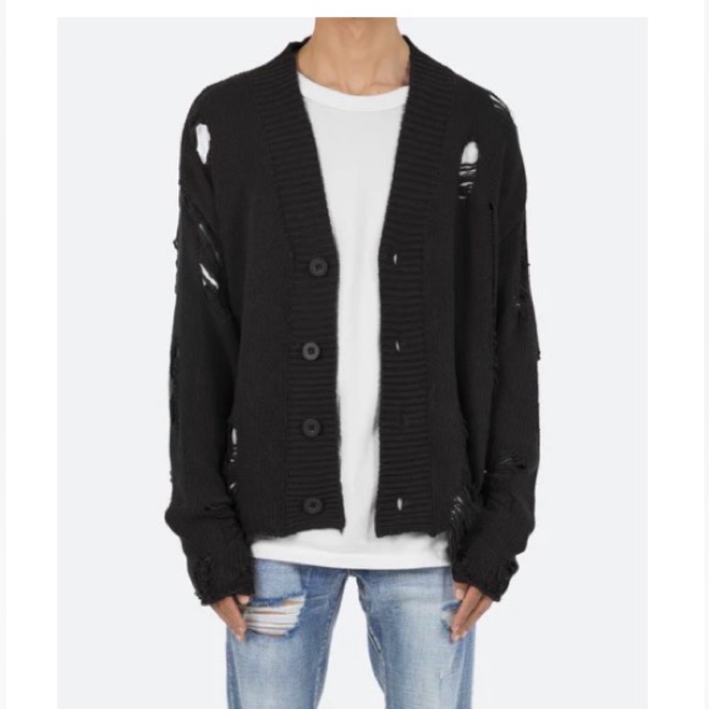 MNML Black Distressed Button-Front Cardigan